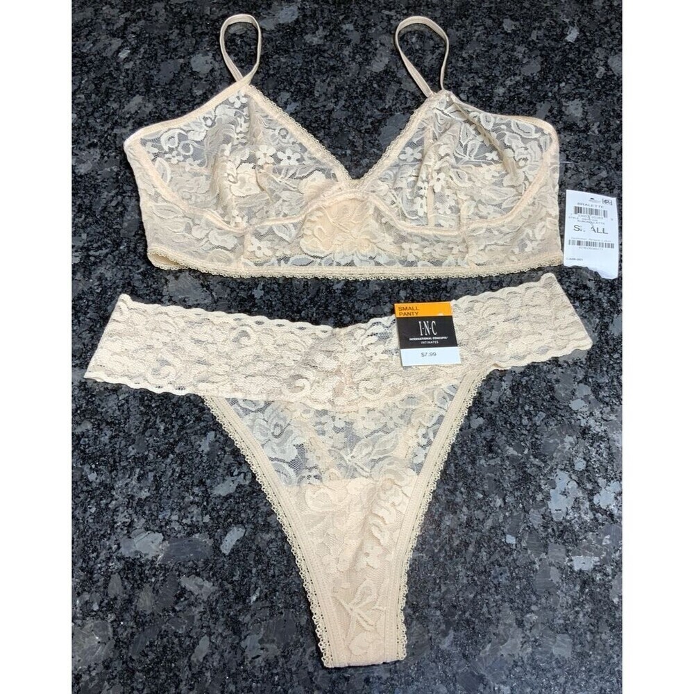 INC International Concepts Intimates 2pc Bralette Matching Panty Almond XXL NEW